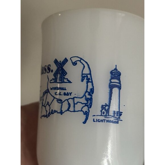 Vintage Milk Glass Mug SET Cape Cod Massachusetts Souvenir Nautical Pedestal - Picture 4 of 11
